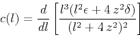 \begin{displaymath}
c(l) = { d \over {d l}}
\left[{ {l^3 (l^2 \epsilon + 4\,z^2 \delta )} \over
{(l^2 + 4\,z^2)^2} } \right]
\end{displaymath}