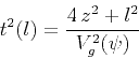 \begin{displaymath}
t^2(l) = {{4\,z^2 + l^2} \over V_g^2(\psi)}
\end{displaymath}