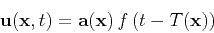 \begin{displaymath}
{\mathbf{u}(\mathbf{x},t)} = \mathbf{a}(\mathbf{x})\,f\left(t-T(\mathbf{x})\right)
\end{displaymath}