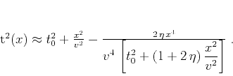 \begin{displaymath}
t^2(x) \approx t_0^2 + \frac{x^2}{v^2} -
\frac{2\,\eta\...
...yle v^4\,\left[t_0^2 + (1+2\,\eta)\,\frac{x^2}{v^2}\right]}\;.
\end{displaymath}