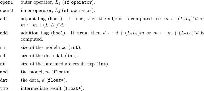 \begin{desclist}{\tt }{\quad}[\tt oper2]
\setlength \itemsep{0pt}
\item[oper1...
...xttt{float*}).
\item[tmp] intermediate result (\texttt{float*}).
\end{desclist}