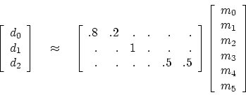 \begin{displaymath}
\left[
\begin{array}{c}
d_0 \\
d_1 \\
d_2
\end{array...
...
m_1 \\
m_2 \\
m_3 \\
m_4 \\
m_5
\end{array}\right]
\end{displaymath}