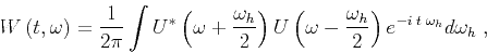 \begin{displaymath}
W \left ( { t } , {\omega} \right)= \frac{1}{2\pi} \int
U^* ...
...reen}{\omega_h} } }
d {\textcolor{darkgreen}{\omega_h} } \;,
\end{displaymath}