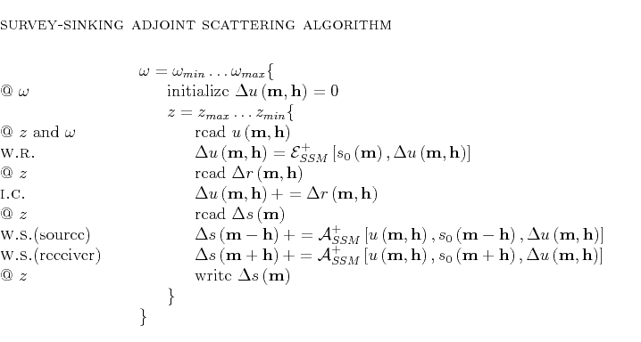 \begin{singlespace}
\hrule\vspace{0.1in}
{\sc survey-sinking adjoint scattering ...
...\> \textcolor{black} {$\}$}
\end{tabbing}\hrule\vspace{0.1in}
\end{singlespace}