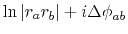 $\ln \vert r_a r_b\vert + i\Delta \phi_{ab}$