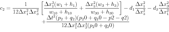 \begin{displaymath}\begin{array}{c} \displaystyle c_2=\frac{1}{12\Delta x_1^2\De...
...+q_20-p2-q2)}{12\Delta x_1^2\Delta x_3^2(p_20+q_20)}\end{array}\end{displaymath}