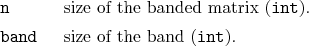 \begin{desclist}{\tt }{\quad}[\tt band]
\setlength \itemsep{0pt}
\item[n] siz...
...x (\texttt{int}).
\item[band] size of the band (\texttt{int}).
\end{desclist}