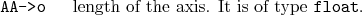 \begin{desclist}{\tt }{\quad}[\tt ]
\setlength \itemsep{0pt}
\item[AA->o] length of the axis. It is of type \texttt{float}.
\end{desclist}