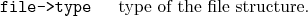 \begin{desclist}{\tt }{\quad}[\tt ]
\setlength \itemsep{0pt}
\item[file->type] type of the file structure.
\end{desclist}