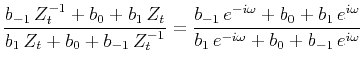 $\displaystyle \frac
{b_{-1}\,Z_t^{-1} + b_0 + b_1\,Z_t}
{b_1\,Z_t + b_0 + b_{-1...
...a} + b_0 + b_1\,e^{i \omega}}
{b_1\,e^{-i \omega} + b_0 + b_{-1}\,e^{i \omega}}$