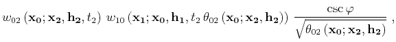 $\displaystyle w_{02}\left({\bf x_0;x_2, h_2},t_2\right) 
w_{10}\left({\bf x_1;...
...ht) 
{\csc{\varphi}\over \sqrt{\theta_{02}\left({\bf x_0;x_2, h_2}\right)}}\;,$