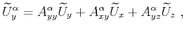 $\displaystyle \widetilde{U}^{\alpha}_x = A^{\alpha}_{xx} \widetilde{U}_x + A^{\alpha}_{xy}\widetilde{U}_y + A^{\alpha}_{xz} \widetilde{U}_z~,$