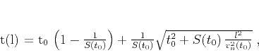 \begin{displaymath}
t(l) = t_0\,\left(1-\frac{1}{S(t_0)}\right) +
\frac{1}{S(t_0)}\sqrt{t_0^2 + S(t_0)\,\frac{l^2}{v_n^2(t_0)}}\;,
\end{displaymath}