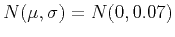 $N(\mu ,\sigma )=N(0,0.07)$