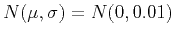 $N(\mu,\sigma)=N(0,0.01)$