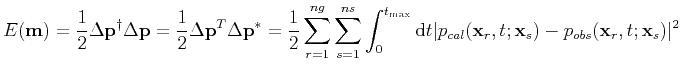 $\displaystyle E(\textbf{m})=\frac{1}{2}\Delta \textbf{p}^{\dagger}\Delta \textb...
...cal}(\textbf{x}_r, t;\textbf{x}_s)-p_{obs}(\textbf{x}_r, t;\textbf{x}_s)\vert^2$