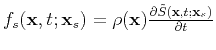 $ f_s(\textbf{x},t;\textbf{x}_s)=\rho(\textbf{x})\frac{\partial\tilde{S}(\textbf{x},t;\textbf{x}_s)}{\partial t}$