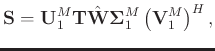 $\displaystyle \mathbf{S} = \mathbf{U}_1^{M} \mathbf{T} \hat{\mathbf{W}}\boldsymbol{\Sigma}_1^{M} \left(\mathbf{V}_1^{M}\right)^H,$